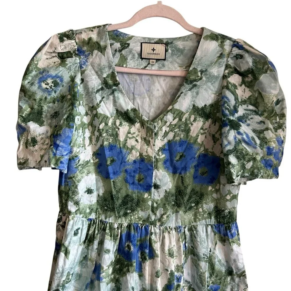 Tuckernuck Floral Prairie Puff Sleeve dress Ruffle Cottagecore Midi Chic Easter - Picture 2 of 12